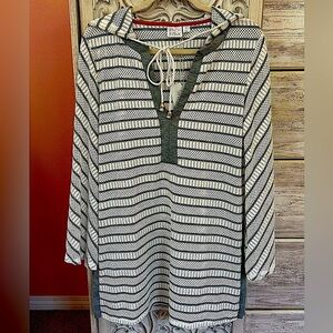 Beach Break gray & white nautical hooded swim cover up with rope drawstrings SM